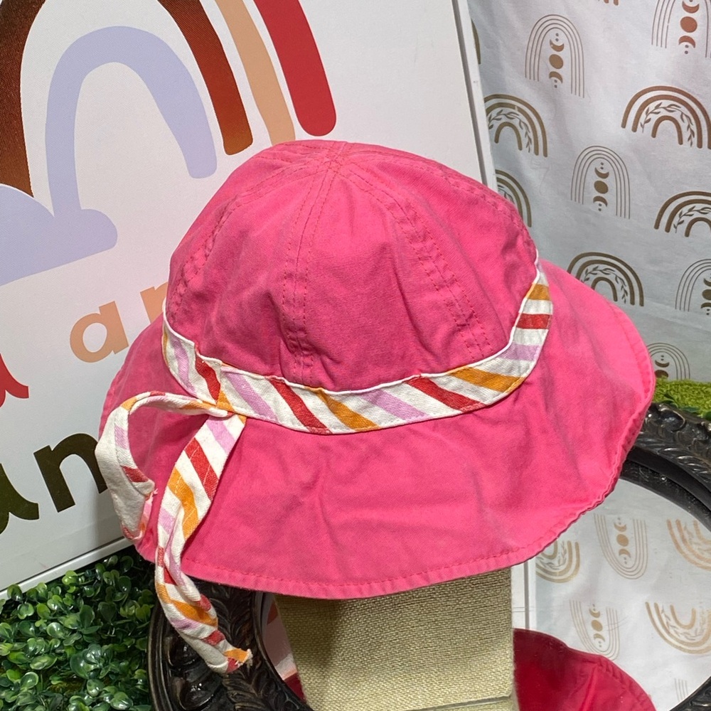 Pink Bucket Hat with Striped Ribbon